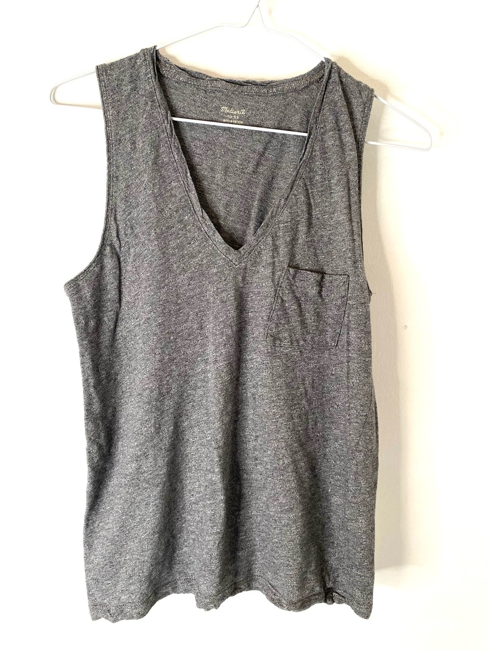 Madewell Whisper Cotton V Neck Pocket Tank Heather Pewter Grey 100% Cotton
